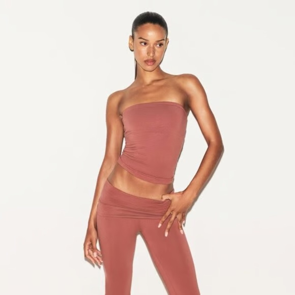 SKIMS Redwood cotton jersey tube top & foldover bottom set